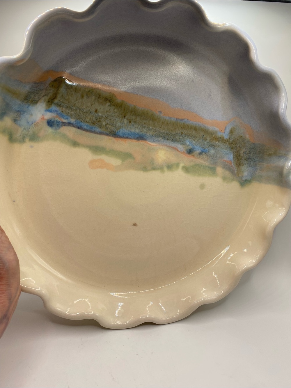 VTG 1992 Mike Wilder Signed Studio Art Pottery Fluted Pie Plate Landscape 11.5”